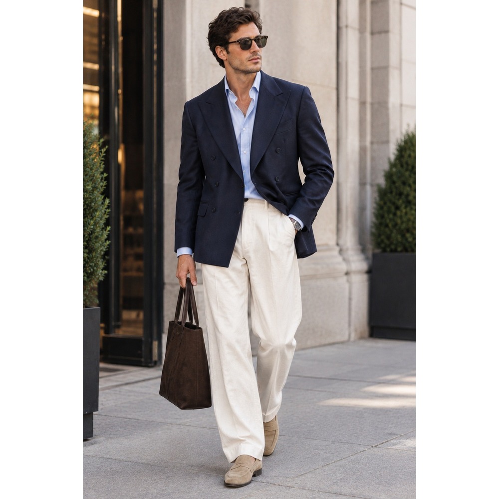 SuitSupply Havana Double Breasted Blazer 38R Mens Navy Wool Mohair Slim